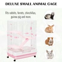 PawHut 4-level Indoor Guinea Pig Hutch Rabbit Enclosure Small Animal Hutch - Pink(m-4)