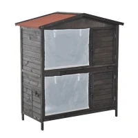 PawHut 47" 2-Story Raised Stacked Wooden Outdoor Rabbit Hutch Small Animal Cage with Pull-Out Trays(m-4)