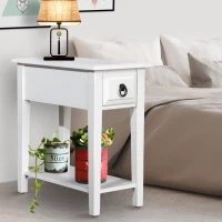HomCom Modern 2-Tier Acacia Wood End Table Side Desk with Drawer - White(m-1)