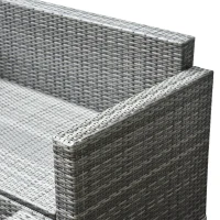 Outsunny Outdoor Patio Rattan Wicker Sofa Set w/ Glass Coffee Table - Grey(m-12)