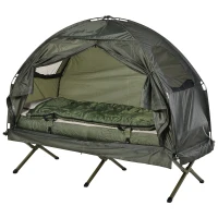 Open Box Outsunny Portable Camping Cot Tent with Air Mattress, Sleeping Bag, and Pillow(m-2)