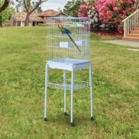 PawHut 44.5" Metal Indoor Bird Cage Starter Kit With Detachable Rolling Stand, Storage Basket, And Accessories - White(m-2)