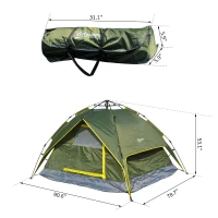 Outsunny Lightweight Pop-Up 3-Season Camping Hiking 2 Person Tent And Rainfly Shelter - Green(m-7)