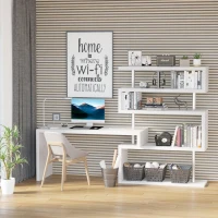 HomCom Rotating Home Office Corner Desk and Storage Shelf Combo - Wood Grain White(m-7)