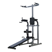 Soozier 80" Full Body Fitness Gear Power Tower Home Gym Fitness with Adjustable Sit-Up Bench(m-1)