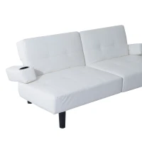 HomCom 73" Convertible PU Leather Sofa Futon - White(m-7)