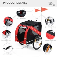 Aosom New Folding Pet Bicycle Trailer Dog Cat Bike Carrier w/ Drawbar Hitch Stroller - Red and Black(m-4)