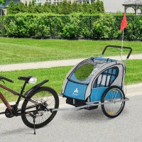 Aosom Outdoor Elite Double Child Two-Wheel Bicycle Trailer Cart Cargo with 2 Safety Harnesses - Blue(m-2)