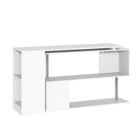 HOMCOM Rotating Corner Desk, L-Shaped to I-Shape, Home Office Table Shelf Combo, White(m-8)