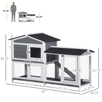 PawHut 2-tier Indoor Rabbit Enclosure, Wood Hutch Backyard Small Animal House Ramp Outdoor Run Enclosed(m-3)
