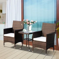 Outsunny 3 Piece 3 Piece Rattan Outdoor Cushioned Bistro Table and Chairs Set - Brown(m-4)