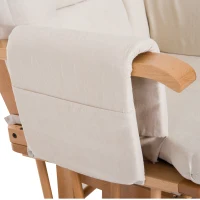 HomCom 2 Piece Ultra-Plush Reclining Rocking Chair with Gliding Ottoman Set - White / Natural Wood(m-13)