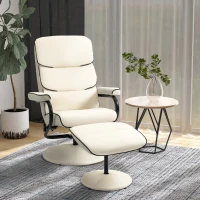 HOMCOM PU Leather High Back Recliner Armchair w/ Padded Ottoman, Cream White(m-10)