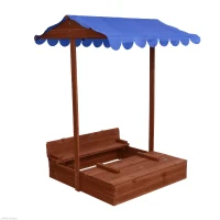 Qaba Wooden Covered Convertible Sandbox w/ Canopy and Bench Seats(m-1)
