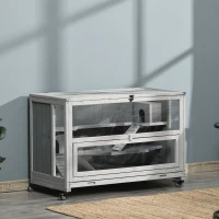 PawHut 3-Tier Wooden Hamster Cage, Small Animals Hutch with Ladders, Light Grey(m-2)