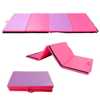 Soozier 8' x 4' x 2" PU Leather Folding Gymnastics / Martial Arts Tumbling Mat - Pink / Purple(m-1)