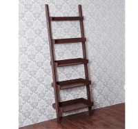 HomCom Brown Wood Leaning Ladder Bookcase Wall Book Shelf Unique 72" High 5-Tier(m-4)