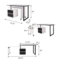 HomCom 52”- 85” Swivel Computer Table Desk - Black/White(m-3)