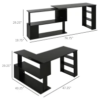 HomCom 360° Rotating Home Office Corner Desk and Storage Shelf Combo L-Shaped Table Workstation - Black(m-3)