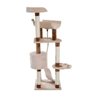PawHut 57” Sisal Cat Scratcher Tree Tower Interactive Cat Toy With Perches, Cave, Ramp(m-5)