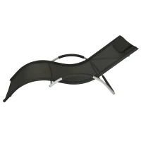 Outsunny Aluminum Mesh Fabric Outdoor Chaise Sun Bathing Lounge Chair - Black(m-3)