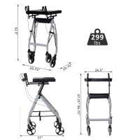 HOMCOM Aluminum Rollator Walker for Seniors Get Outside with 4 Large Wheels & Brakes and Foldable Design(m-3)