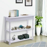 HomCom 40"W Modern Country Pine 3 Tier Wooden Entryway Console Table - Glossy White(m-1)