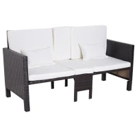 Outsunny 3 Piece Loveseat and Nested Ottoman Outdoor Furniture Set with Adjustable Armrest(m-6)