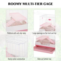 PawHut 32" Indoor Rabbit Enclosure Small Animal House Habitat with Wheels - Pink(m-5)