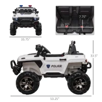 Aosom 12V Ride On Car 2- Seat Police Truck w/ Remote Control & 3 Speeds & LED Light Bar and Audio Input - White(m-3)