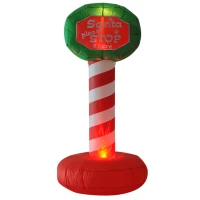 HOMCOM 6’ Outdoor Lighted Inflatable Christmas Road Sign - Santa Please Stop Here(m-5)