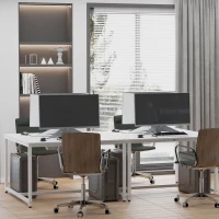 HOMCOM Two Person Computer Desk, 47 x 47" Extra Large Writing Study Desk, Double Workstation for Home Office, White(m-7)