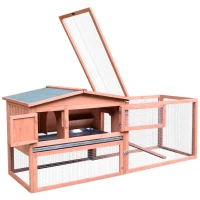 PawHut 62" Wooden Outdoor Rabbit Hutch with Detachable Run and Elevated Main House(m-9)