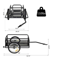 Aosom Camping Cart Outdoor Wanderer Folding Bicycle Storage Cart Cargo and Luggage Trailer with Hitch - Black(m-3)