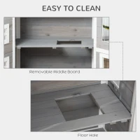 PawHut 2-Tier Cat House, Outdoor Feral Cat Shelter, with Weather Resistant Roof, Escape Door, PVC Curtain, Glass Window, Grey(m-5)