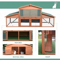 PawHut Rabbit Hutch Wooden House Small Animal Cage Deluxe Backyard Run Ramp(m-8)