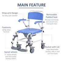 HOMCOM Accessibility Commode Wheelchair w/ Rectangle Detaching Bucket Waterproof(m-5)