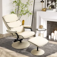 HOMCOM PU Leather High Back Recliner Armchair w/ Padded Ottoman, Cream White(m-9)