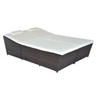 Outsunny Outdoor Patio PE Rattan Reclining Wicker Daybed Lounge with Pull Out Drink Trays - Black/White(m-1)