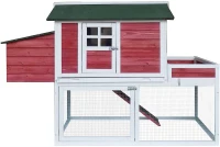 PawHut 63" Chicken Coop Wooden Poultry Hen Hutch House Nesting Cage Box - White and Green(m-9)
