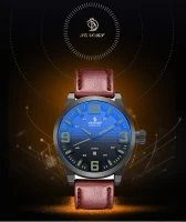Senors Men Business Casual Watch Males Fashion Brown Leather Strap Wristwatch Quartz-Watch Relojes Casual Hombres 014--green dial plate(m-8)
