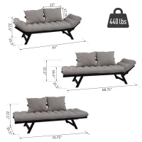 HOMCOM Click Clack Couch Convertible Futon Sleeper Sofa Bed - Modern - Linen Fabric  61" L Light Grey(m-3)