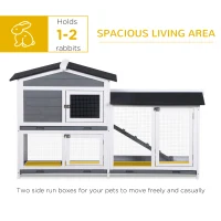 PawHut 2-tier Indoor Rabbit Enclosure, Wood Hutch Backyard Small Animal House Ramp Outdoor Run Enclosed(m-5)