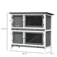 PawHut Solid Wood Double Rabbit Hutch with 2 Large Main Rooms and Firm Cage - Grey(m-3)