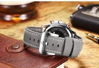 Senors Orange Dial Men's Chronograph Watch Grey Genuine Leather Strap Quartz Watch Auto Date Sports Mens Watches Internet Celebrity(m-9)