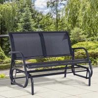 Outsunny Outdoor Front Porch Curved Loveseat Glider Rocker Bench Chair - Black(m-2)