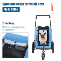 Aosom 3 Wheeled Cruiser Bike Trailer 2-in-1 Pet Jogging Stroller for Pets - Blue/ Grey(m-6)