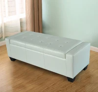 HomCom 51" Large Bedroom Closet Entryway Unique Ottoman Storage Bench PU Leather Plush - White(m-1)