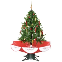 HOMCOM 4.5' Pre-Lit Musical Tabletop Snowing Artificial Christmas Tree with Umbrella Base and Ornaments  Green(m-1)