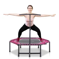 Soozier Easy Store 48-Inch Mini Exercise Kids Trampoline with Handrail Outdoor Bouncer Jumper Adjustable Bar Pink(m-4)